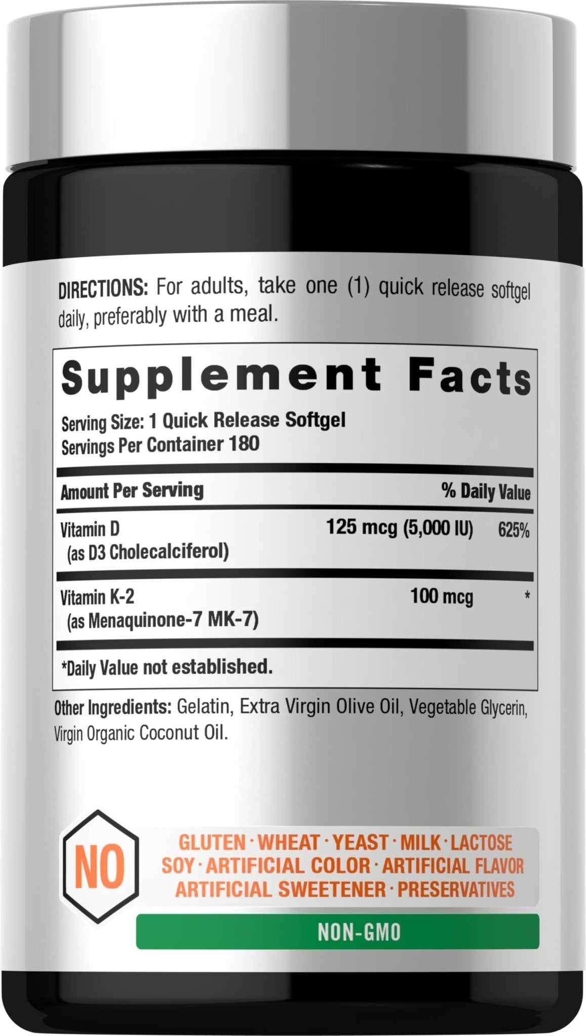 Horbäach Vitamin D3 K2 5000 iu | 100mcg MK-7 Complex | 180 Softgel Capsules | Non-GMO & Gluten Free Supplement - Maple Wellness Supplements