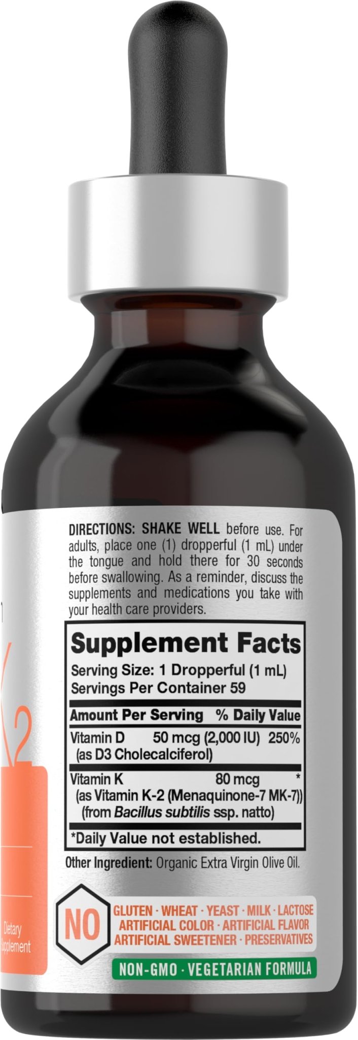 Horbäach Vitamin D3 + K2 Liquid Drops | with MK7 | 2 Fl Oz | Vegetarian | Non-GMO - Maple Wellness Supplements