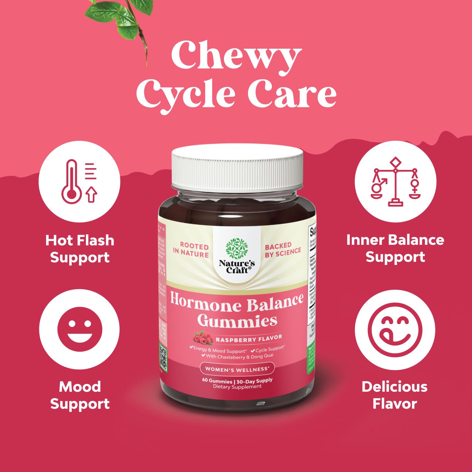 Hormone Balance for Women Gummies of All Ages - PMS Support Supplement for Women to Regulate Menstrual Cycle & Hormonal Balance Menopause & Mood Swings with Vitamin B6 & Dong Quai - 60 Chews - Maple Wellness Supplements