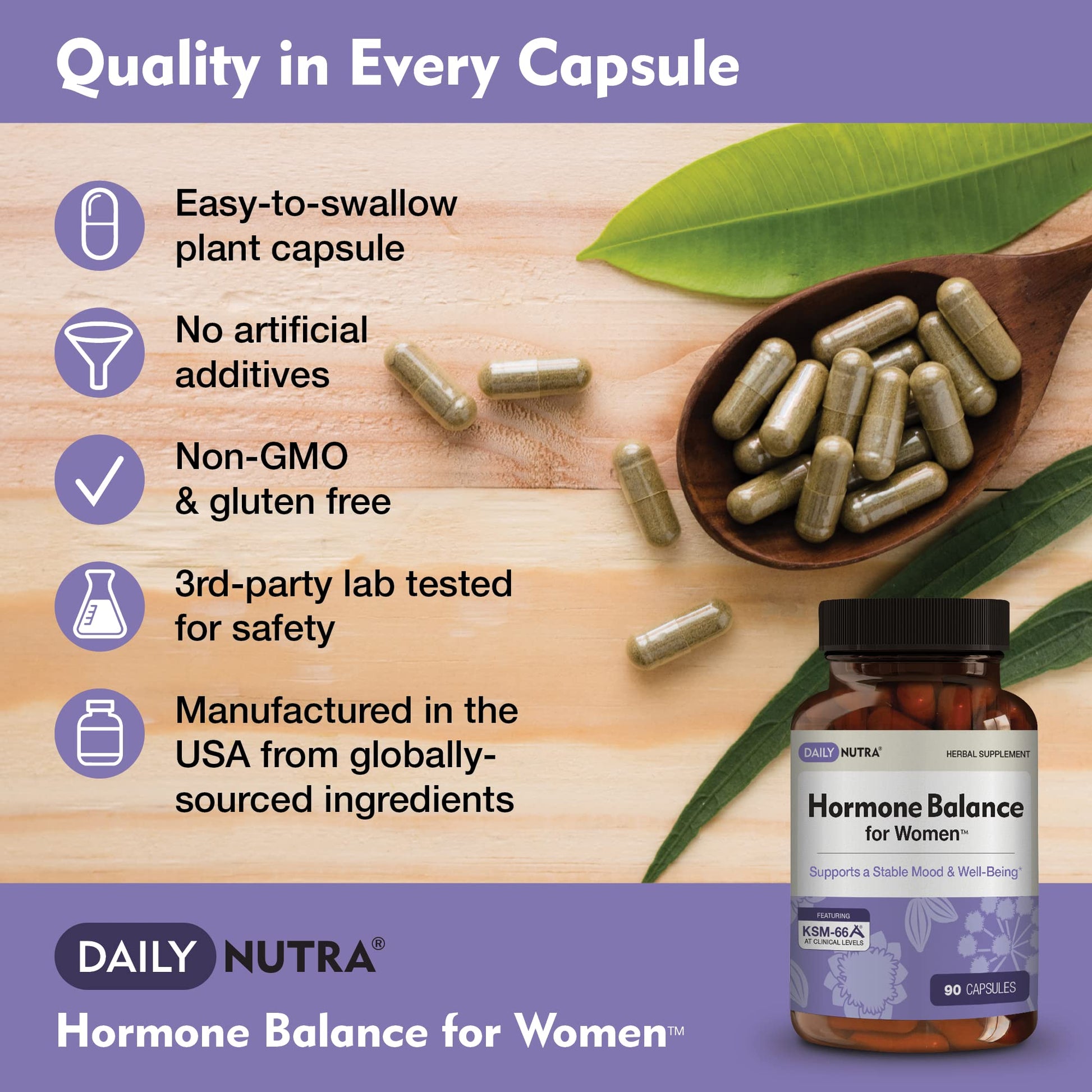 Hormone Balance for Women - Natural Mood Supplement - PMS Relief and Menopause Support | Featuring Clinically Studied KSM-66 Ashwagandha (90 Capsules) - Maple Wellness Supplements
