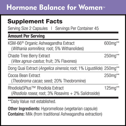 Hormone Balance for Women - Natural Mood Supplement - PMS Relief and Menopause Support | Featuring Clinically Studied KSM-66 Ashwagandha (90 Capsules) - Maple Wellness Supplements
