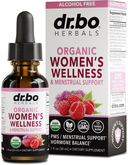 Hormone Balance for Women & PMS Relief - Women's Wellness Organic Hormonal Balance Supplements Liquid Drops & Menstrual Cramp Period Support - Raspberry Leaf, Chasteberry, Black Cohosh Supplement 1 Oz - Maple Wellness Supplements
