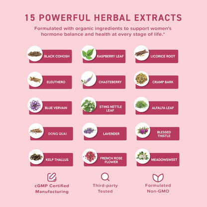 Hormone Balance Liquid Drops | with Black Cohosh, Stinging Nettle, Red Raspberry Leaf, Chasteberry & More | Menopause, Hot Flash, & PMS Relief Menstrual Herbal Support Tincture | Vegan Formula | 2oz - Maple Wellness Supplements