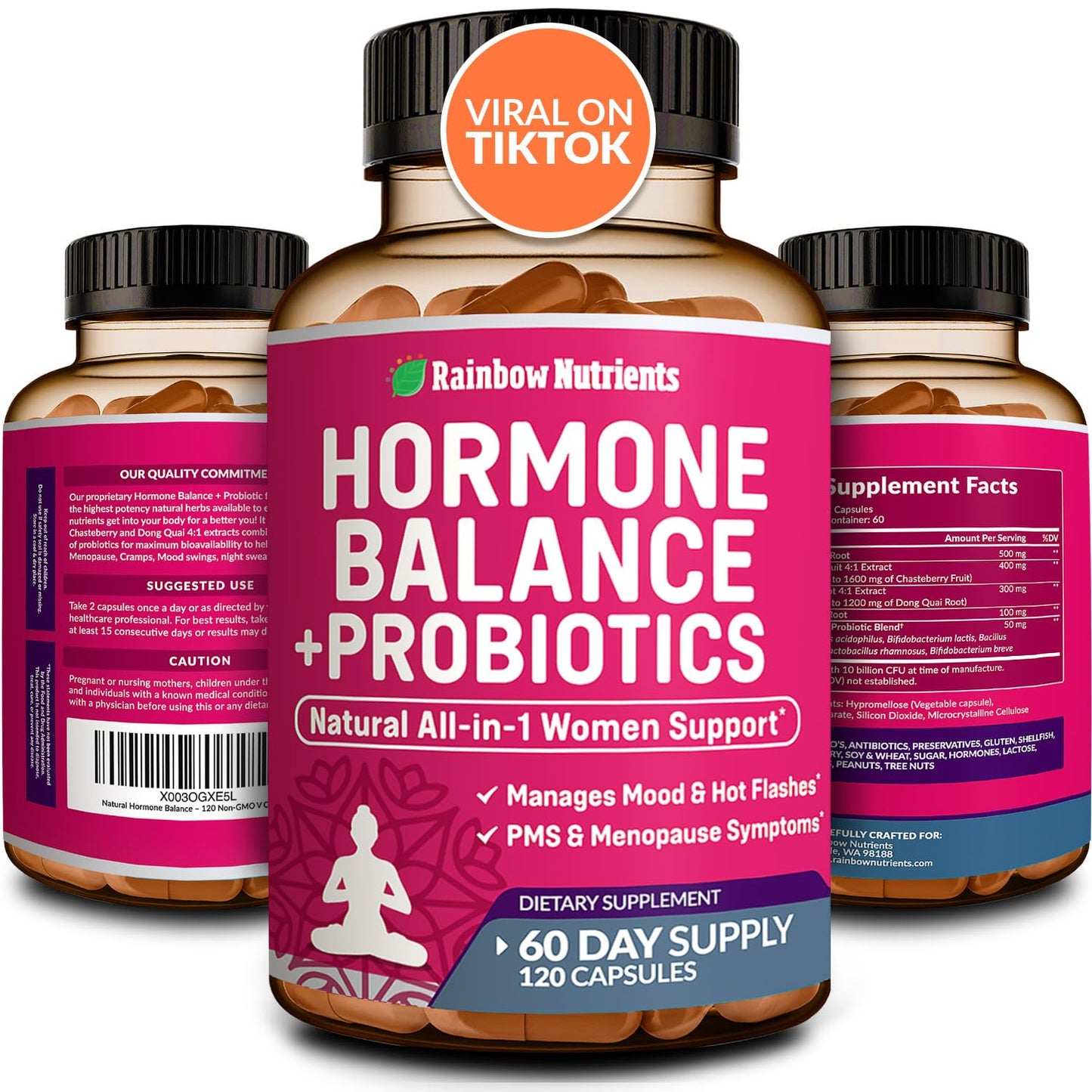 Hormone Balance + Probiotics for Women- Natural Menopause Relief, Weight Management, Bloating, Hot Flashes, PMS | Organic Maca, Chasteberry, Dong Quai & Black Cohosh | Non GMO |120 V Capsules - Maple Wellness Supplements