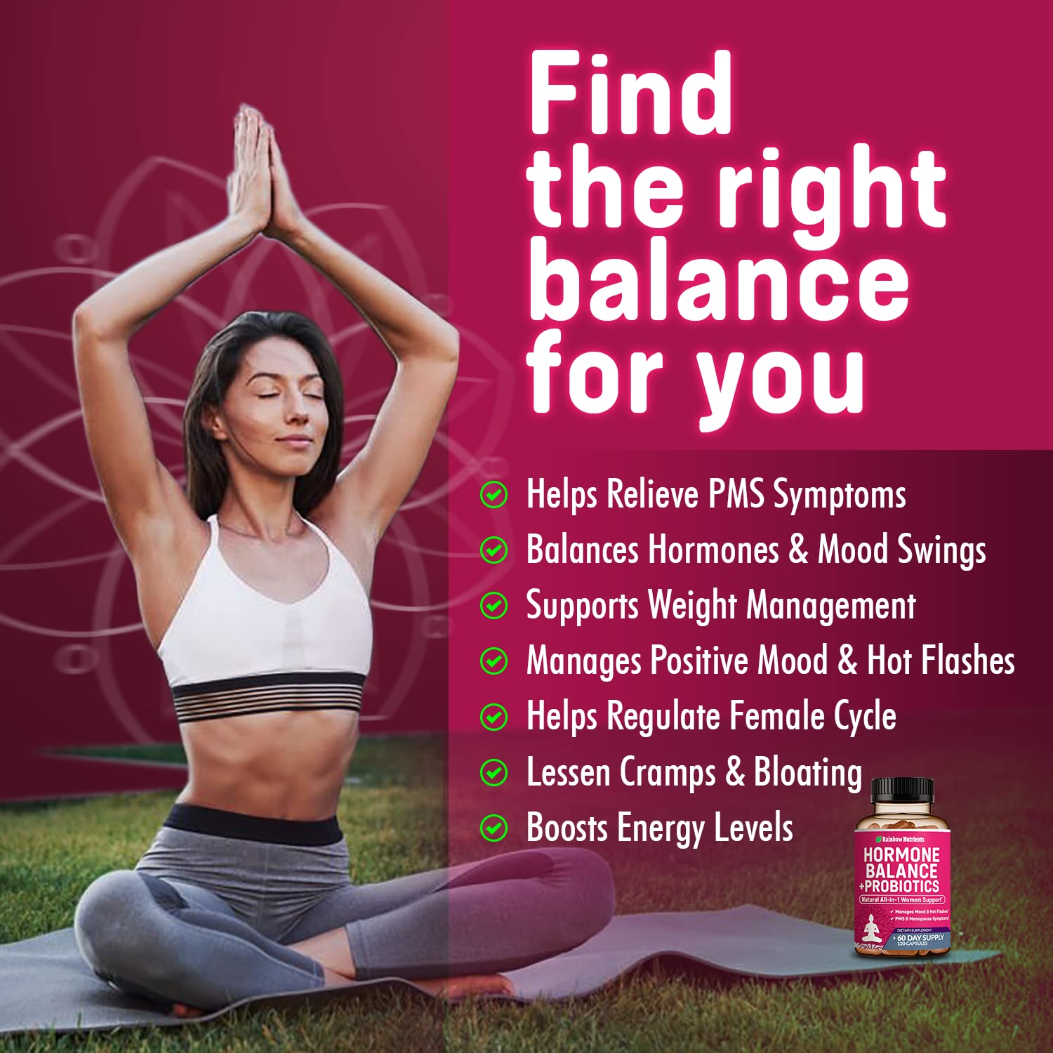 Hormone Balance + Probiotics for Women- Natural Menopause Relief, Weight Management, Bloating, Hot Flashes, PMS | Organic Maca, Chasteberry, Dong Quai & Black Cohosh | Non GMO |120 V Capsules - Maple Wellness Supplements