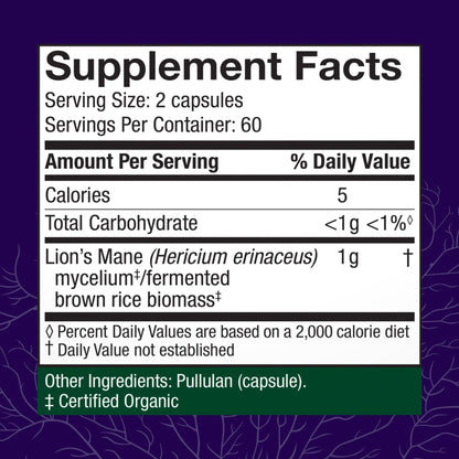 Host Defense Mushrooms Lion's Mane - Supplement Capsules for Brain Health Support - Mushroom Support for Focus & Memory Function - Maple Wellness Supplements
