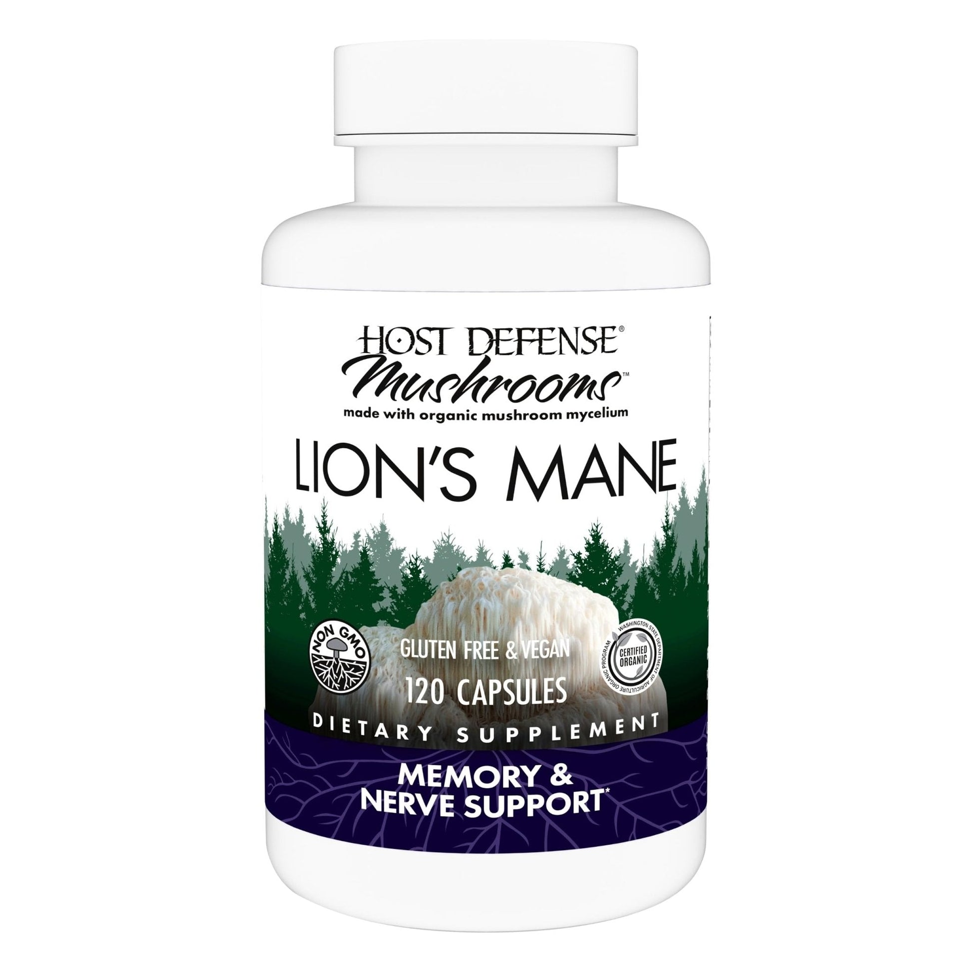 Host Defense Mushrooms Lion's Mane - Supplement Capsules for Brain Health Support - Mushroom Support for Focus & Memory Function - Maple Wellness Supplements