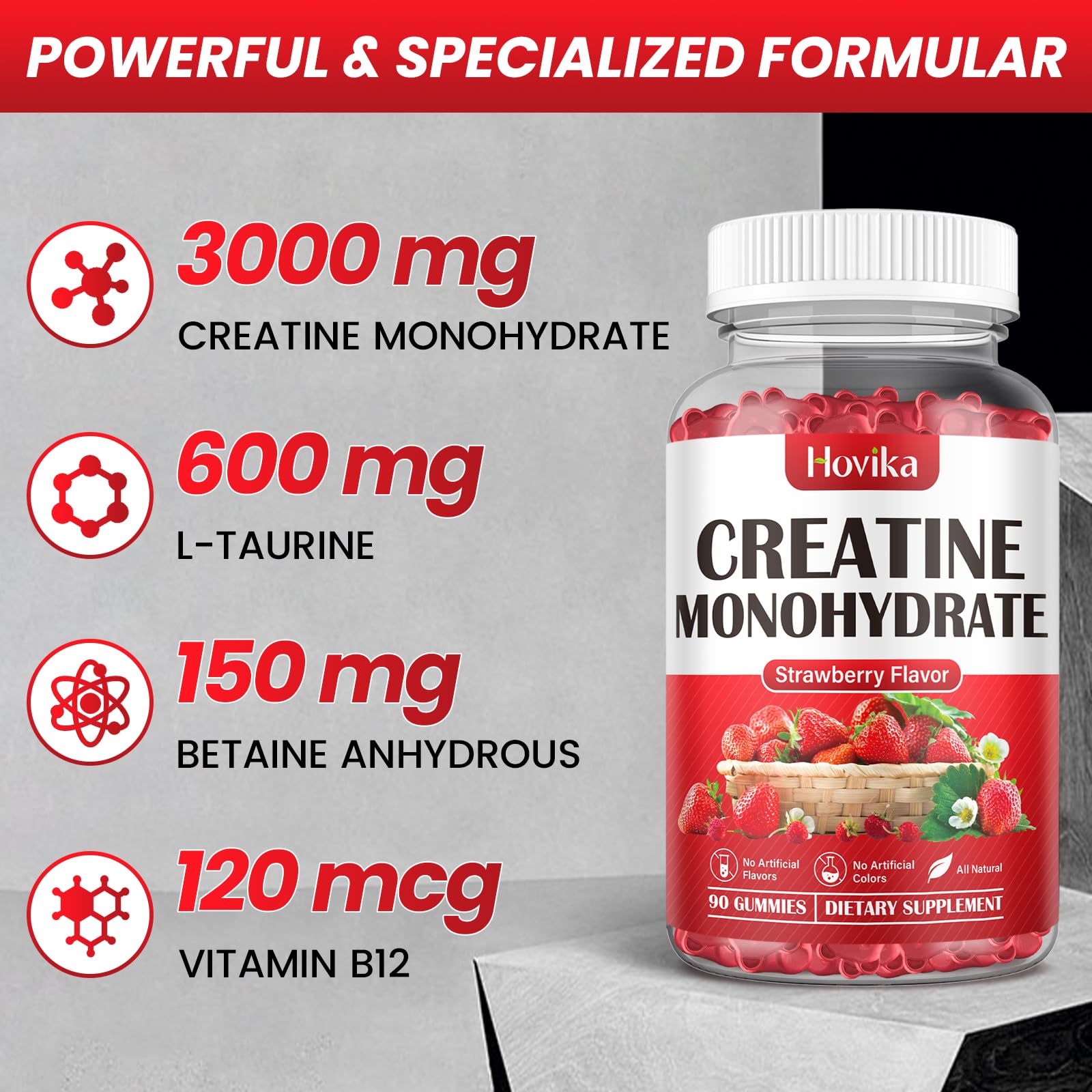 Hovika Creatine Monohydrate Gummies for Men & Women, Chewable 3g Creatine Monohy - Maple Wellness Supplements