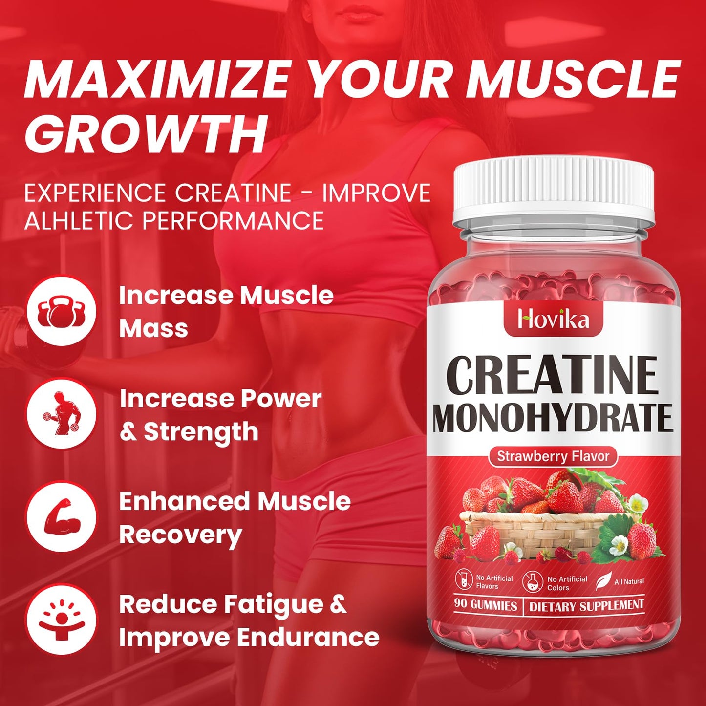 Hovika Creatine Monohydrate Gummies for Men & Women, Chewable 3g Creatine Monohy - Maple Wellness Supplements