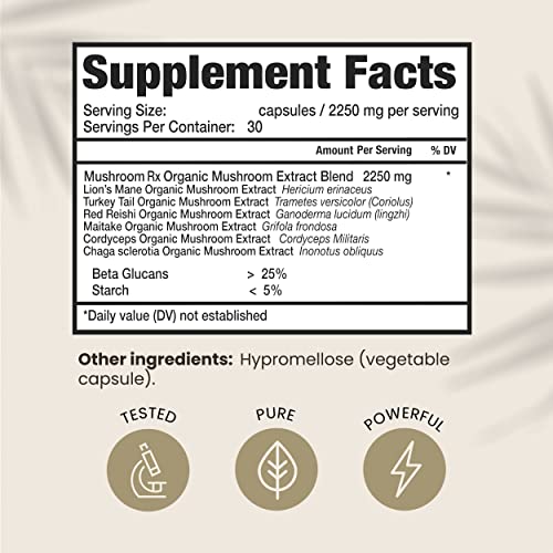 HPD Rx Mushroom Rx Organic Mushroom Extract Blend Max Immunity Dose, Lion’s Mane - Maple Wellness Supplements
