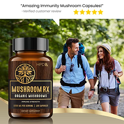 HPD Rx Mushroom Rx Organic Mushroom Extract Blend Max Immunity Dose, Lion’s Mane - Maple Wellness Supplements