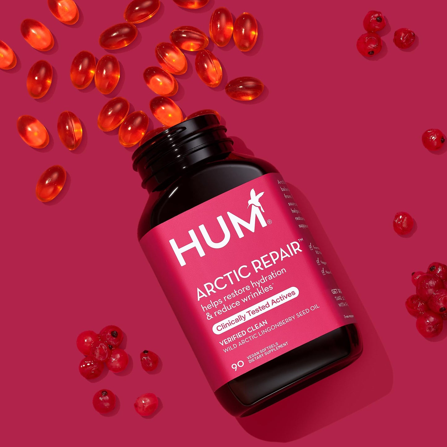 HUM Arctic Repair Clear Skin Supplement with Omega 3, Vitamin E, A, and Lingonberry Seed Oil, Skin Repair with Omega 3 6 9 to Help Support Appearance of Wrinkles & Hydrate, 90 Vegan Softgels - Maple Wellness Supplements