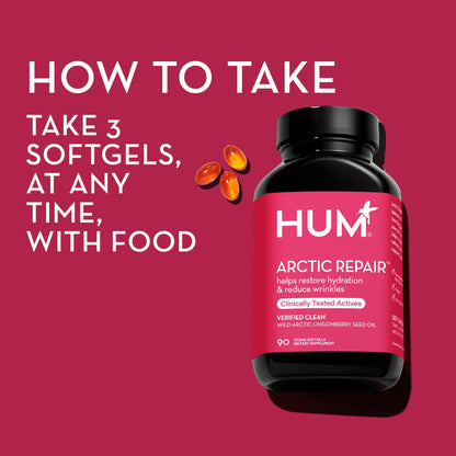 HUM Arctic Repair Clear Skin Supplement with Omega 3, Vitamin E, A, and Lingonberry Seed Oil, Skin Repair with Omega 3 6 9 to Help Support Appearance of Wrinkles & Hydrate, 90 Vegan Softgels - Maple Wellness Supplements