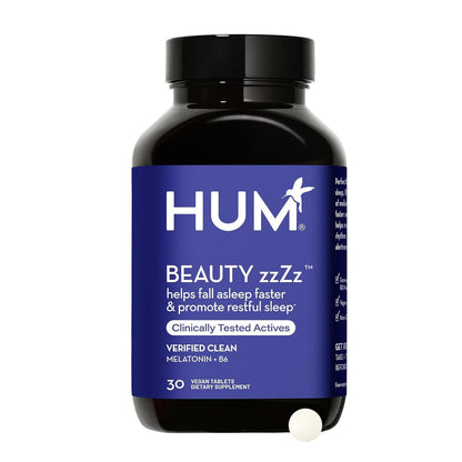 HUM Beauty zzZz Melatonin Sleep Supplement for Adults with Melatonin 3mg, Vitamin B6 and Calcium, Vegan, Gluten Free, Non GMO Sleep Support Tablets for Adults and Beauty Rest, 30 Vegan Tablets - Maple Wellness Supplements