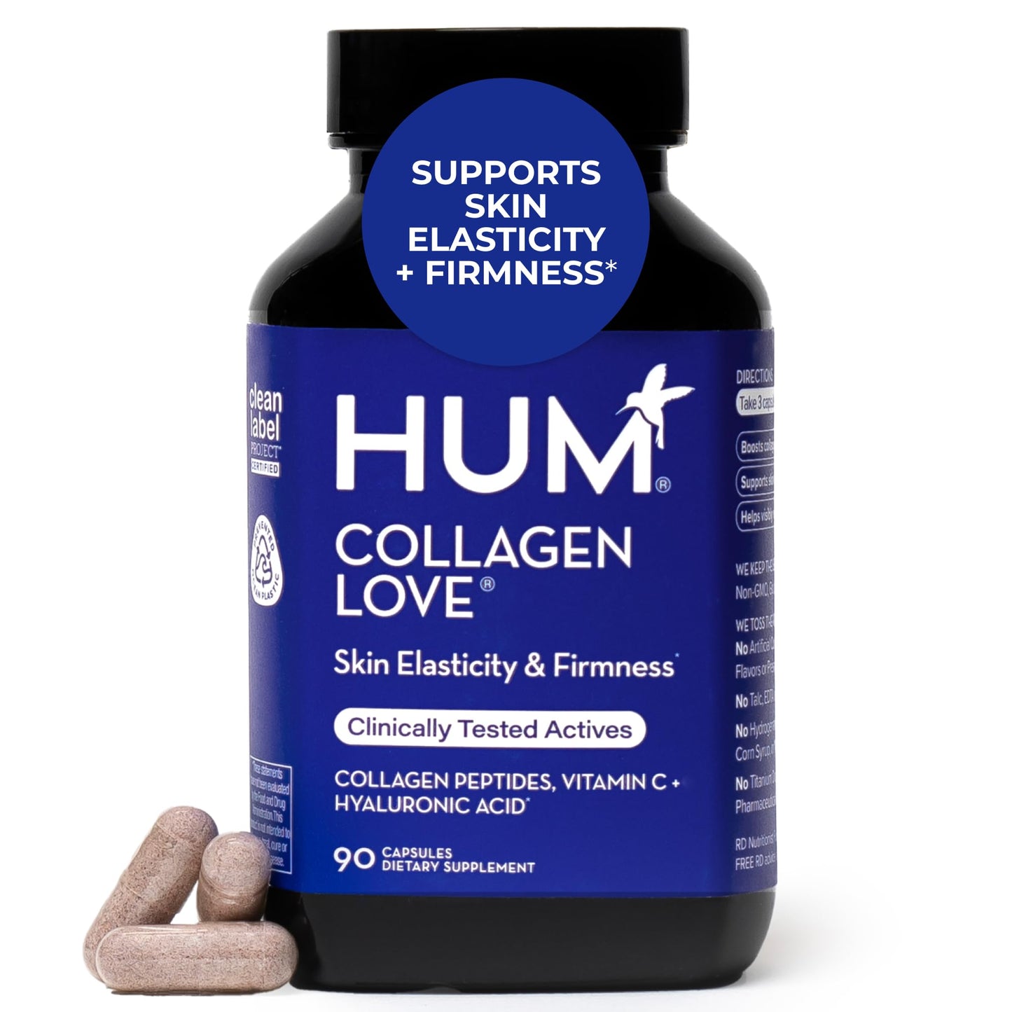 HUM Collagen Love Skin Supplement, Collagen Peptides Capsules with Hyaluronic Acid & Vitamin C, Supports Firm Skin & Helps Minimize Signs of Aging, Supplements - Maple Wellness Supplements