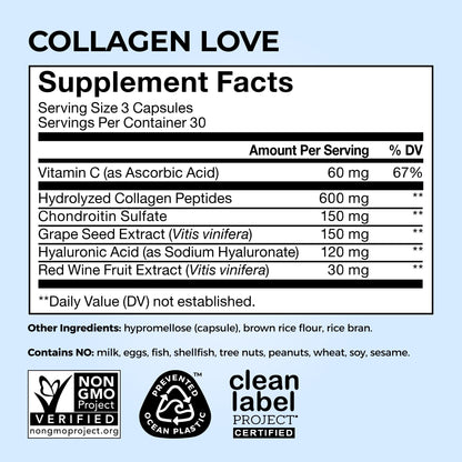 HUM Collagen Love Skin Supplement, Collagen Peptides Capsules with Hyaluronic Acid & Vitamin C, Supports Firm Skin & Helps Minimize Signs of Aging, Supplements - Maple Wellness Supplements