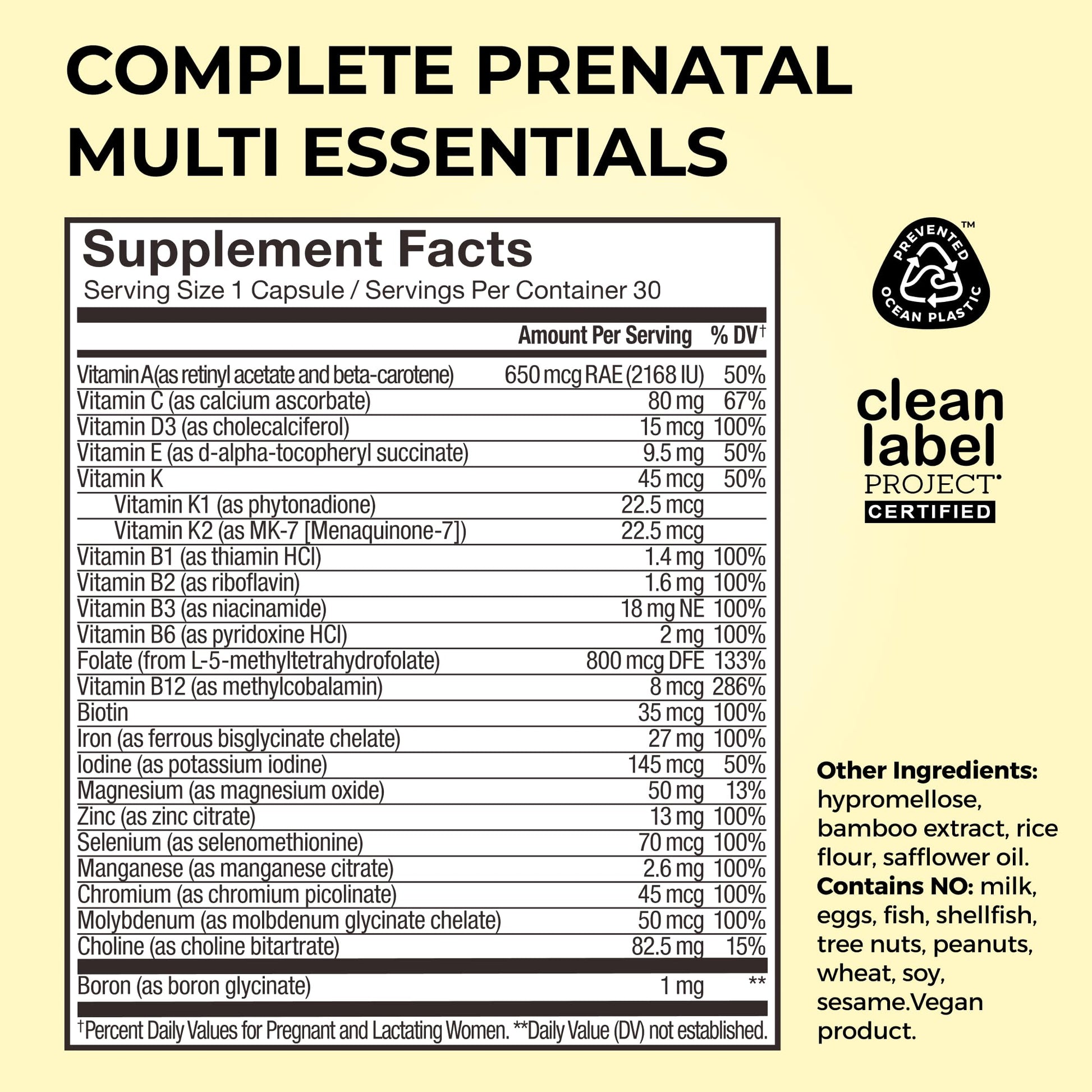HUM Complete Prenatal Multivitamin for Women with Folate, DHA, and Choline, 23 Nutrients for Daily Support, Gluten Free, Non GMO Supplement for Pre, During, and Post Pregnancy, 30 Vegan Capsules - Maple Wellness Supplements
