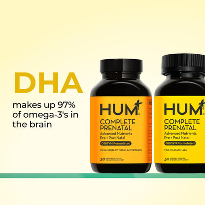 HUM Complete Prenatal Multivitamin for Women with Folate, DHA, and Choline, 23 Nutrients for Daily Support, Gluten Free, Non GMO Supplement for Pre, During, and Post Pregnancy, 30 Vegan Capsules - Maple Wellness Supplements
