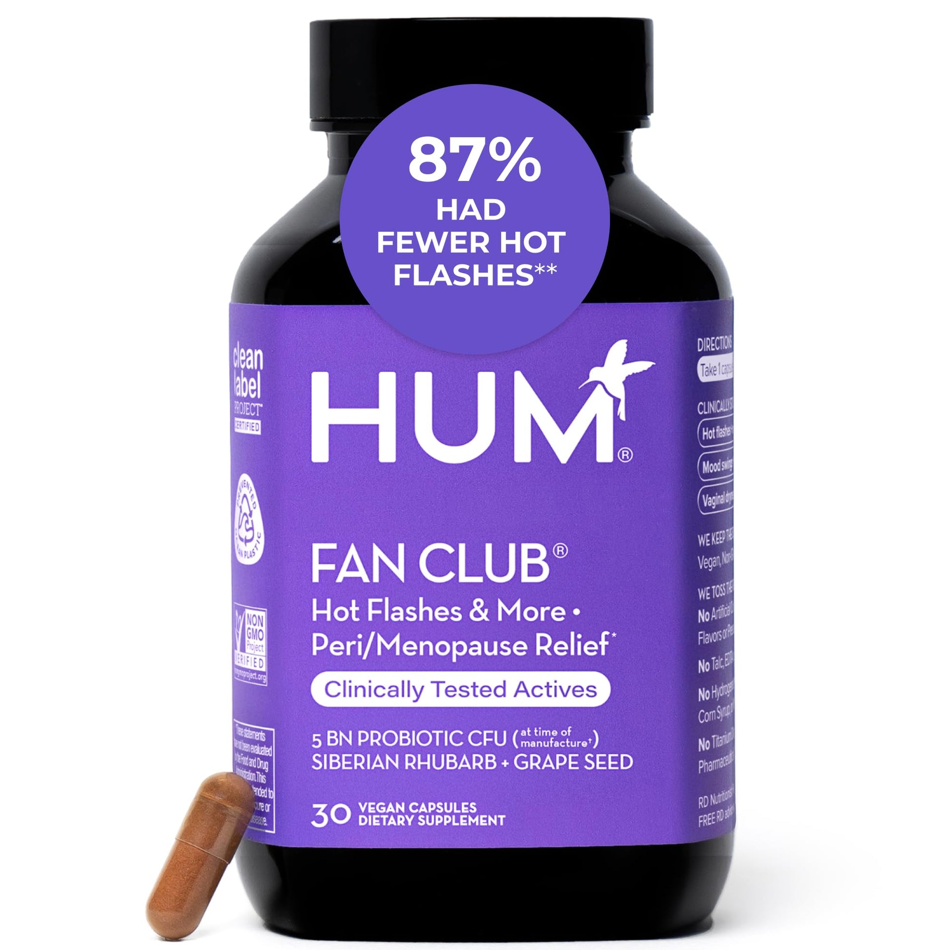 HUM Fan Club Menopause Probiotic Supplement, Estrogen Free Menopause Supplements for Women, Non Hormonal, Supports Energy & Hot Flashes, Grape Seed Extract & Siberian Rhubarb, 30 Vegan Capsules - Maple Wellness Supplements