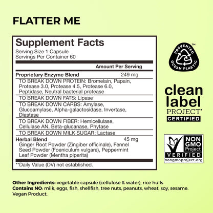 HUM Flatter Me Digestive Enzymes for Women & Men, Digestive Health Bloating Supplement with Ginger & Peppermint Leaf, Fast Acting Anti Bloat Pills Multi Enzyme for Debloating, Vegan, 60 Capsules - Maple Wellness Supplements