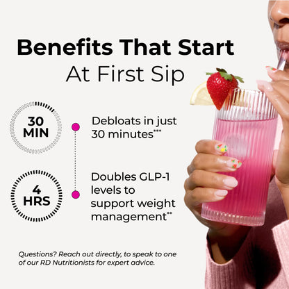 HUM Flatter Me Fiber Supplement for Women & Men, Prebiotics & Digestive Enzymes to Support Weight & Bloating, Digestive & Gut Health, Fiber Powder Drink Mix, Strawberry Lemon - 10 Servings - Maple Wellness Supplements
