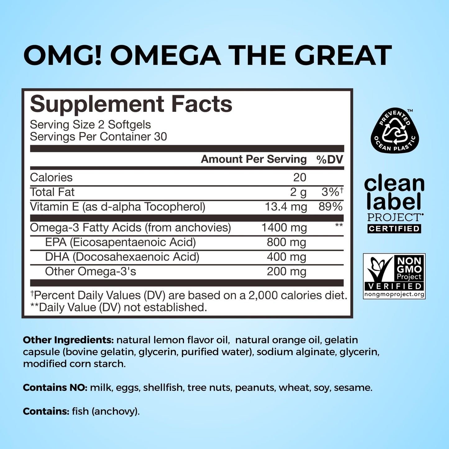 HUM OMG! Omega The Great Triple Omega 3 Fish Oil Supplement for Women & Men with Vitamin E, DHA & EPA, Skin Care & Skin Tone Support for Heart & Brain Health, Gluten Free, Non GMO, 60 Softgels - Maple Wellness Supplements