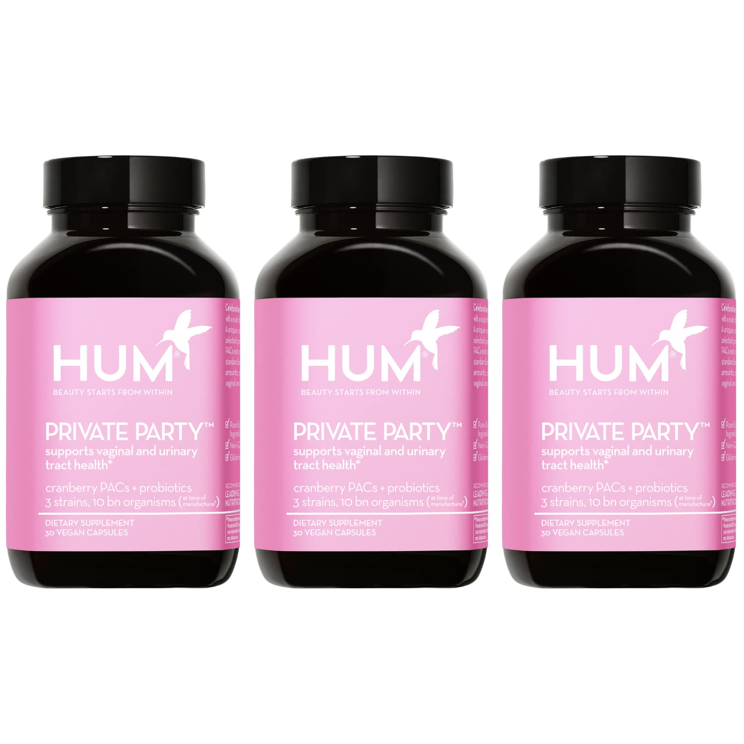 HUM Private Party Vaginal Probiotics for Women, pH Balance and Urinary Tract Support Vaginal Probiotic Supplement with Cranberry & Lactobacillus Blend, Women's Health Cranberry Pills, 90 Capsules - Maple Wellness Supplements
