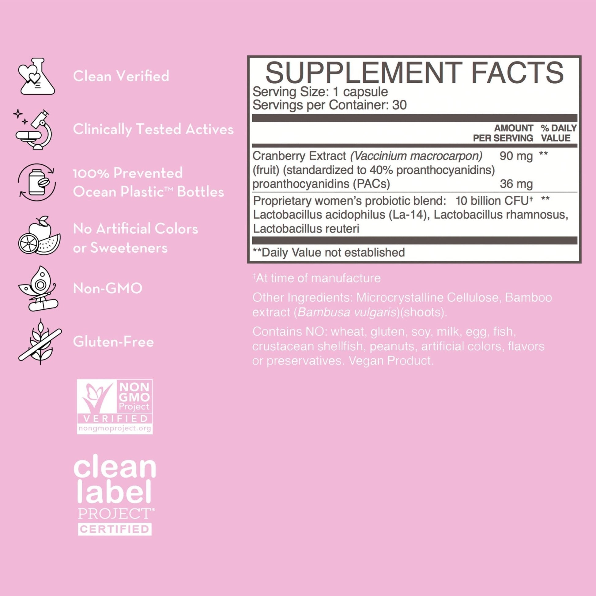 HUM Private Party Vaginal Probiotics for Women, pH Balance and Urinary Tract Support Vaginal Probiotic Supplement with Cranberry & Lactobacillus Blend, Women's Health Cranberry Pills, 90 Capsules - Maple Wellness Supplements