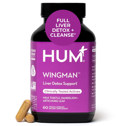HUM Wing Man Liver Support Supplement with Milk Thistle, Dandelion Root Powder & Artichoke Leaf Extract For Liver Health & Function Support, Milk Thistle Supplement Helps Flush Out Toxins, 60 Capsules - Maple Wellness Supplements