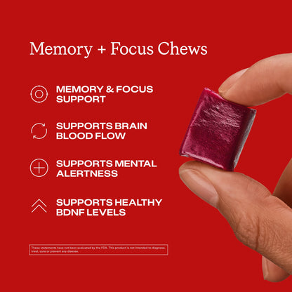 Humann Memory and Focus Chews, Brain Supplement for Mental Alertness with Beet Root Powder, Clinically Studied Nootropics, Resveratrol Plus Beet Root Powder - Maple Wellness Supplements