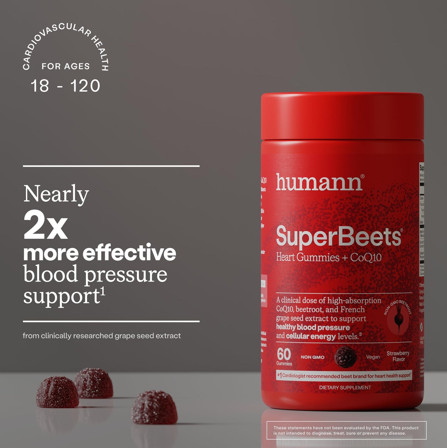 Humann SuperBeets 3-in-1 Heart Gummies - 3x Absorption CoQ10 - Plus Beetroot Extract & Grape Seed Extract for Advanced Heart Health, Cellular Energy & Circulation Support - Maple Wellness Supplements