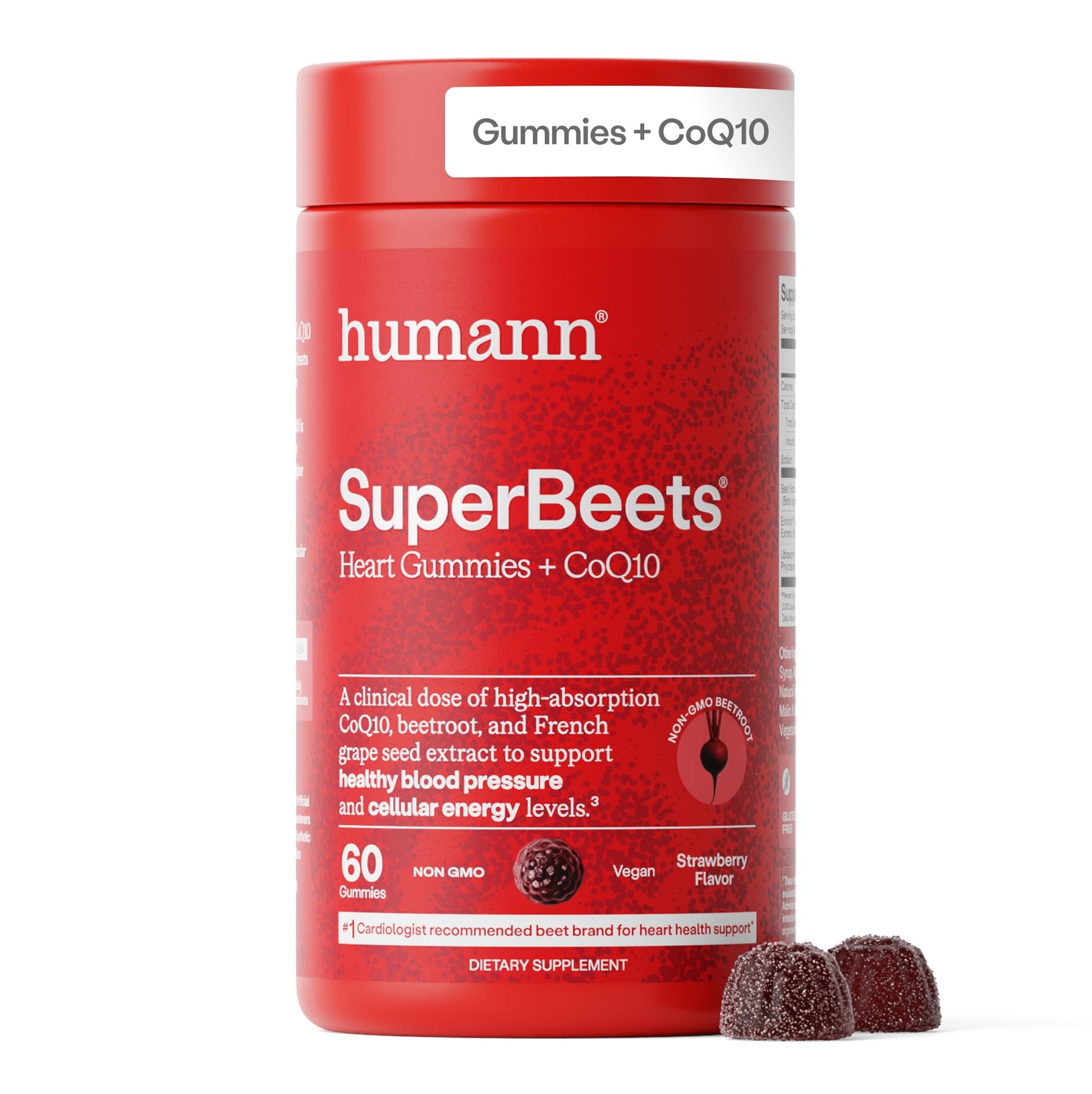 Humann SuperBeets 3-in-1 Heart Gummies - 3x Absorption CoQ10 - Plus Beetroot Extract & Grape Seed Extract for Advanced Heart Health, Cellular Energy & Circulation Support - Maple Wellness Supplements