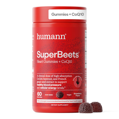 Humann SuperBeets 3-in-1 Heart Gummies - 3x Absorption CoQ10 - Plus Beetroot Extract & Grape Seed Extract for Advanced Heart Health, Cellular Energy & Circulation Support - Maple Wellness Supplements