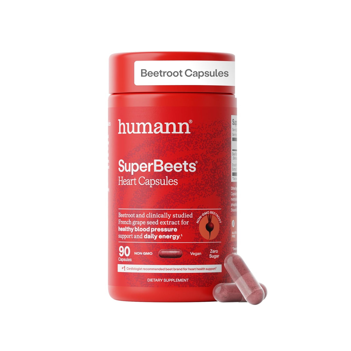 Humann SuperBeets Beet Root Capsules Quick Release 1000mg, Helps Support Nitric Oxide Production, Blood Pressure Support, Heart Health, Contains Non-GMO Beetroot Powder, Studied Antioxidants, 90 Count - Maple Wellness Supplements