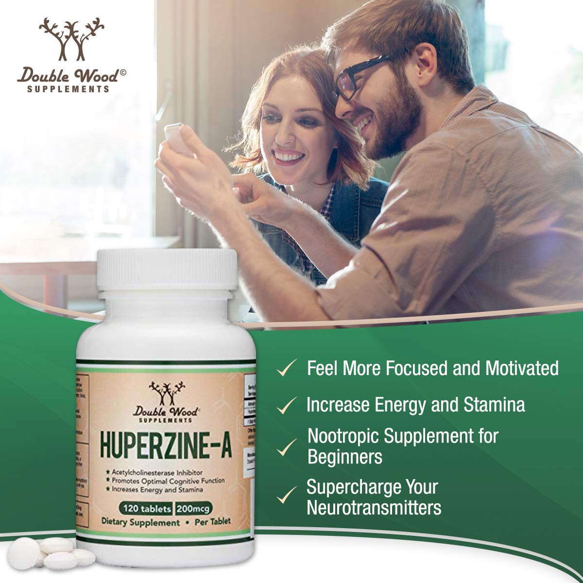 Huperzine A 200mcg (Third Party Tested) 120 Tablets, Brain Supplement to Promote Acetylcholine (Acetylcholinesterase Inhibitor) - Supports Memory and Focus by Double Wood - Maple Wellness Supplements