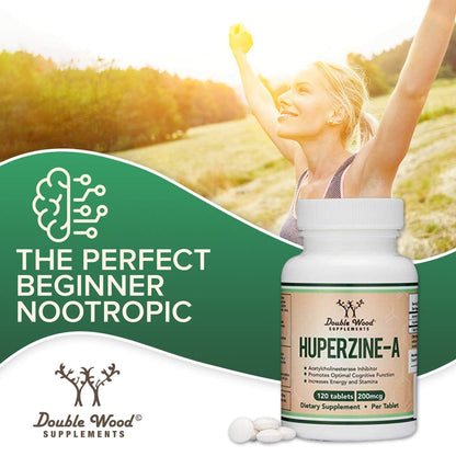 Huperzine A 200mcg (Third Party Tested) 120 Tablets, Brain Supplement to Promote Acetylcholine (Acetylcholinesterase Inhibitor) - Supports Memory and Focus by Double Wood - Maple Wellness Supplements