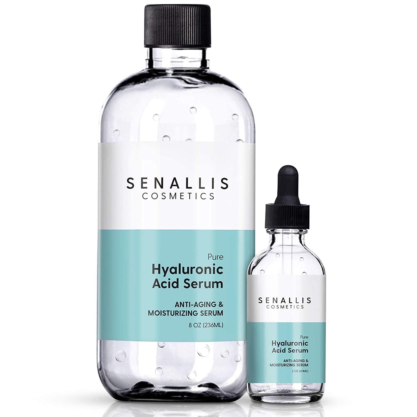 Hyaluronic Acid Serum 8 fl oz And 2 fl oz, Made From Pure Hyaluronic Acid, Anti Aging/Wrinkle, Ultra-Hydrating Moisturizer - Maple Wellness Supplements