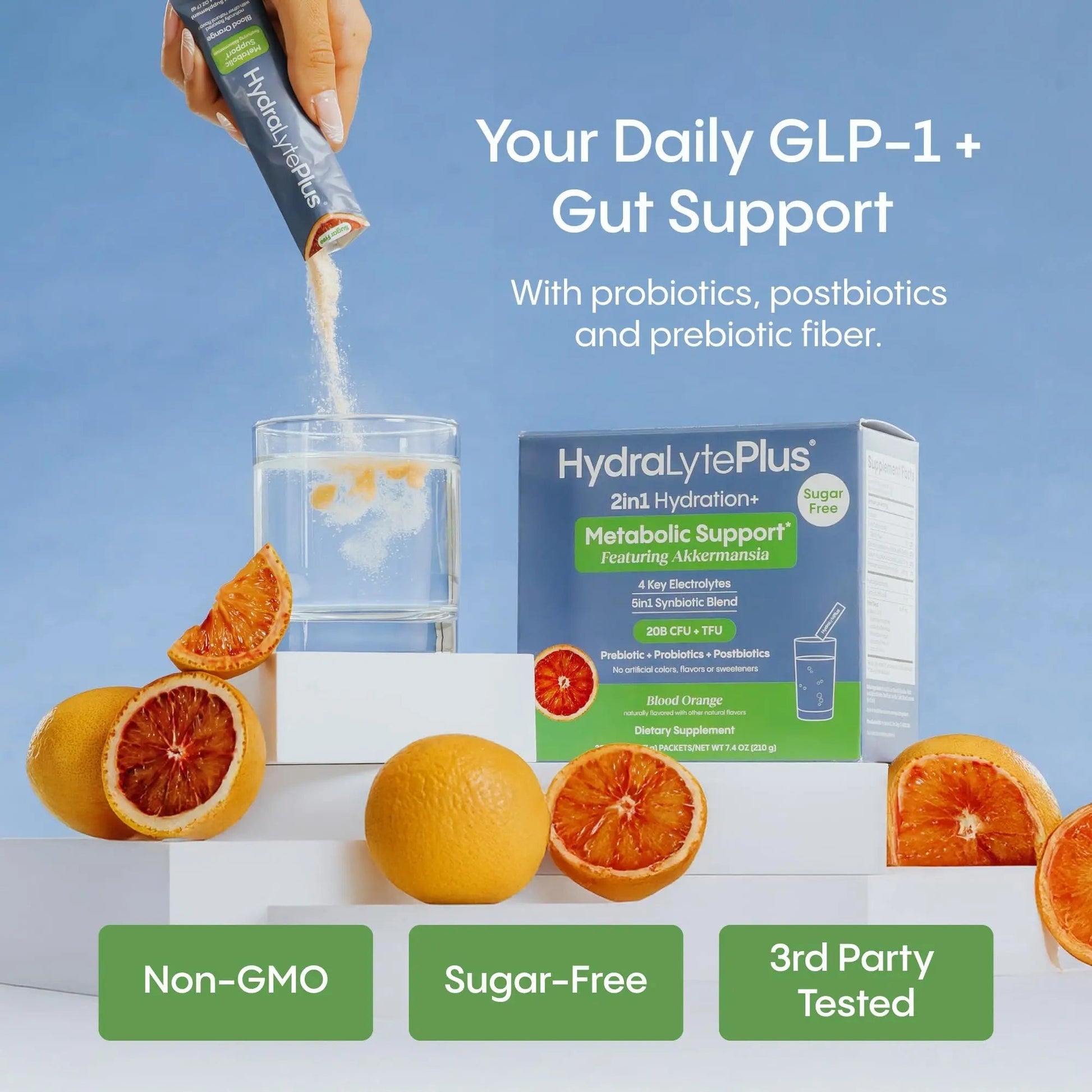 Hydralyte Plus Metabolic Support - GLP-1 Weight Loss Management and Gut Health - 5in1 Probiotic Blend - Akkermansia Muciniphila + Prebiotic Fiber + Electrolytes - Sugar Free (30 Packets) - Maple Wellness Supplements