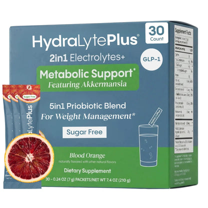 Hydralyte Plus Metabolic Support - GLP-1 Weight Loss Management and Gut Health - 5in1 Probiotic Blend - Akkermansia Muciniphila + Prebiotic Fiber + Electrolytes - Sugar Free (30 Packets) - Maple Wellness Supplements