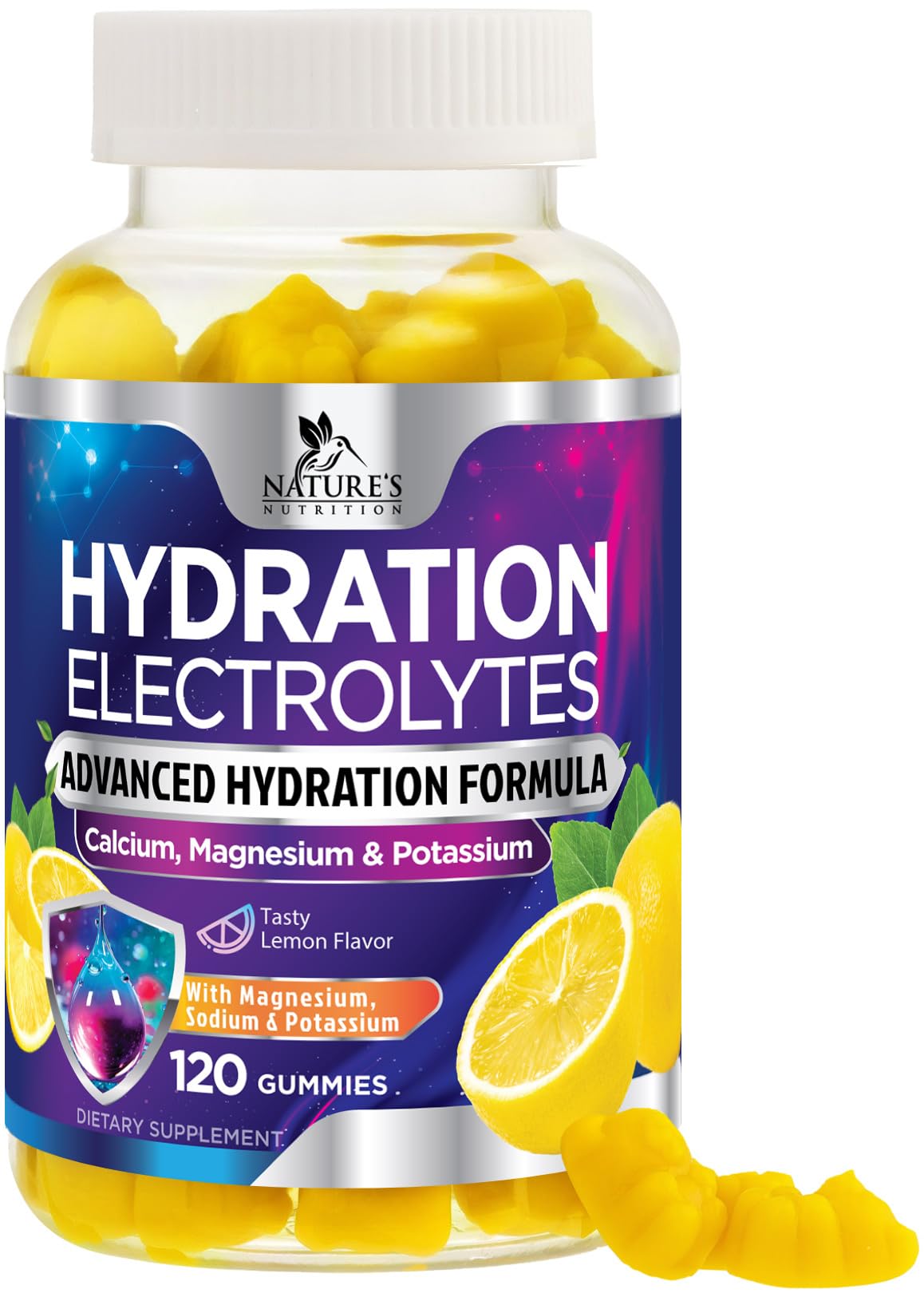 Hydration Electrolyte Gummies - Daily Liquid Replenisher Gummy - Electrolyte Multiplier with Minerals, Potassium & Real Salt - Vegan, Non-GMO - Tasty Lemon Flavor Hydration Electrolytes - Maple Wellness Supplements