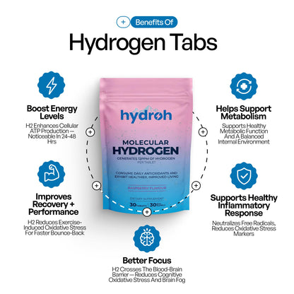 Hydrogen Water Tablets, Molecular Hydrogen Tablets for Drinking Water, Antioxidant-Rich, Supports Brain Energy & Health - Quick-Dissolving - Raspberry H2 Tabs - Maple Wellness Supplements