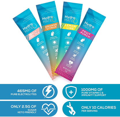 HydroMATE Electrolyte Powder Variety Pack Hydration Packets Low Sugar 30 Count - Maple Wellness Supplements