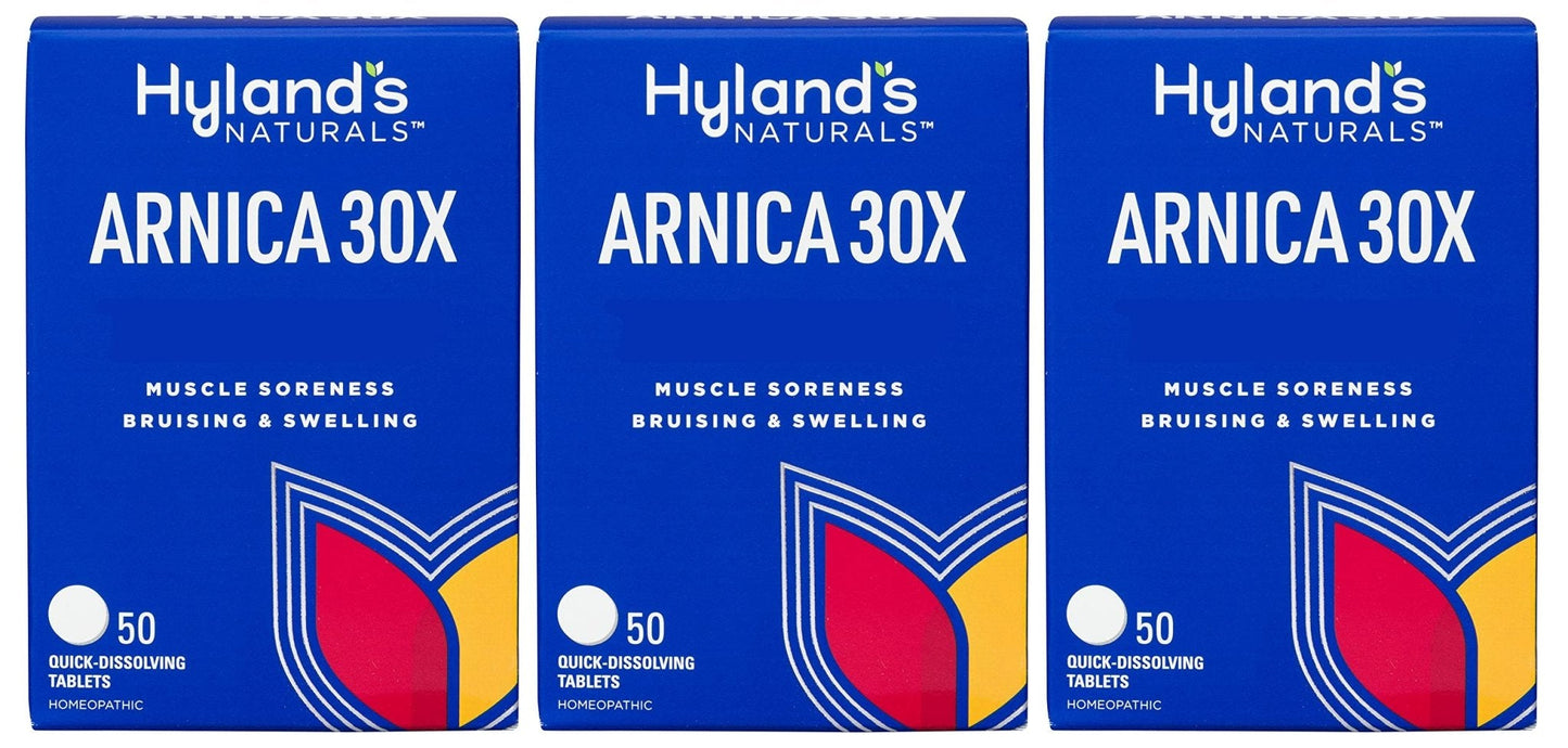 Hyland's Arnica 30x 50 Tablets (3 Pack = 150 Tablets), Bruising, Swelling, Muscle Pain Relief - Maple Wellness Supplements