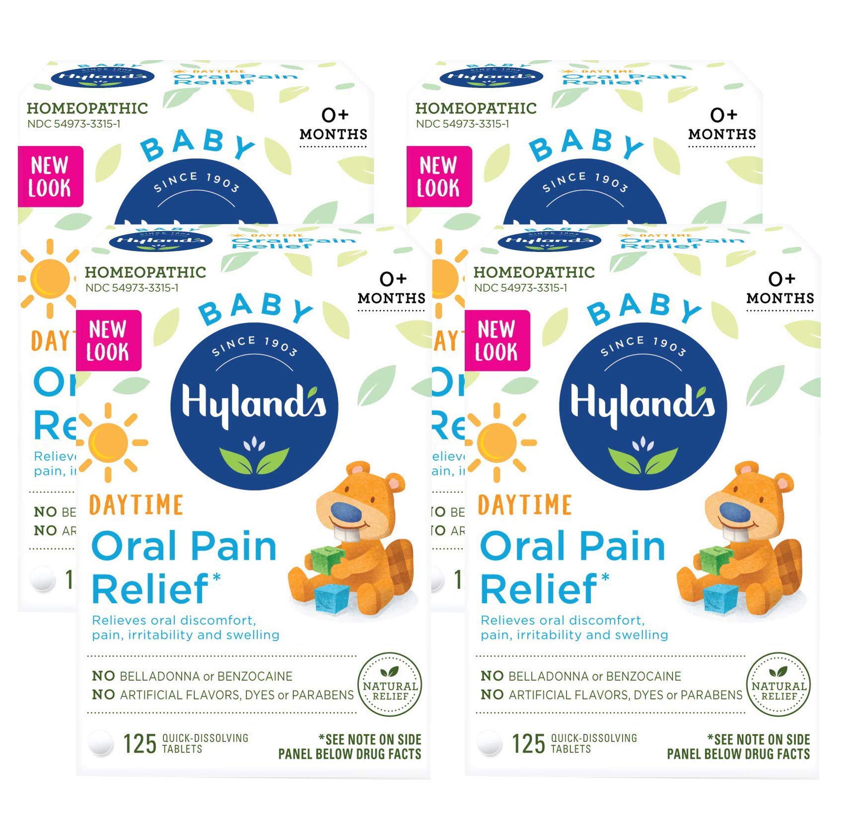 Hyland's Baby Oral Pain Relief Tablets, 125 Count Each (4) - Maple Wellness Supplements