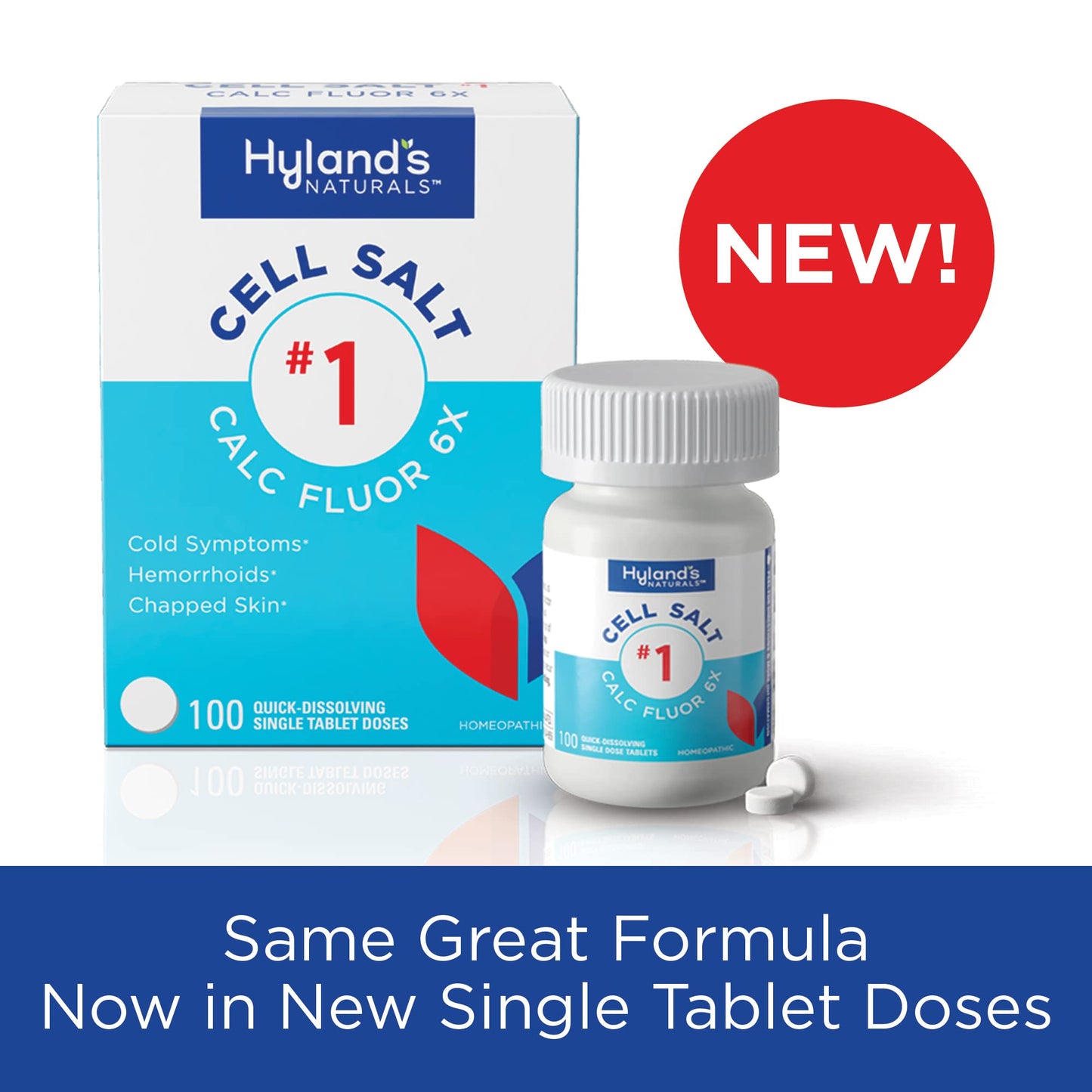 Hyland's Cell Salt No. 1 Calc Fluor 6X Tablets, Natural Relief of Colds, Hemorrhoids and Chapped Skin, Quick Dissolving Tablets, 100 Count - Maple Wellness Supplements
