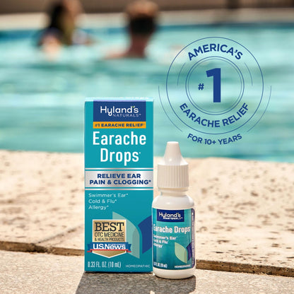Hyland's Earache Drops, Natural Relief of Swimmer's Ear, Cold and Flu, Allergy Symptoms, Ages 4 and up, Day and Night, 0.33 Fl Oz - Maple Wellness Supplements