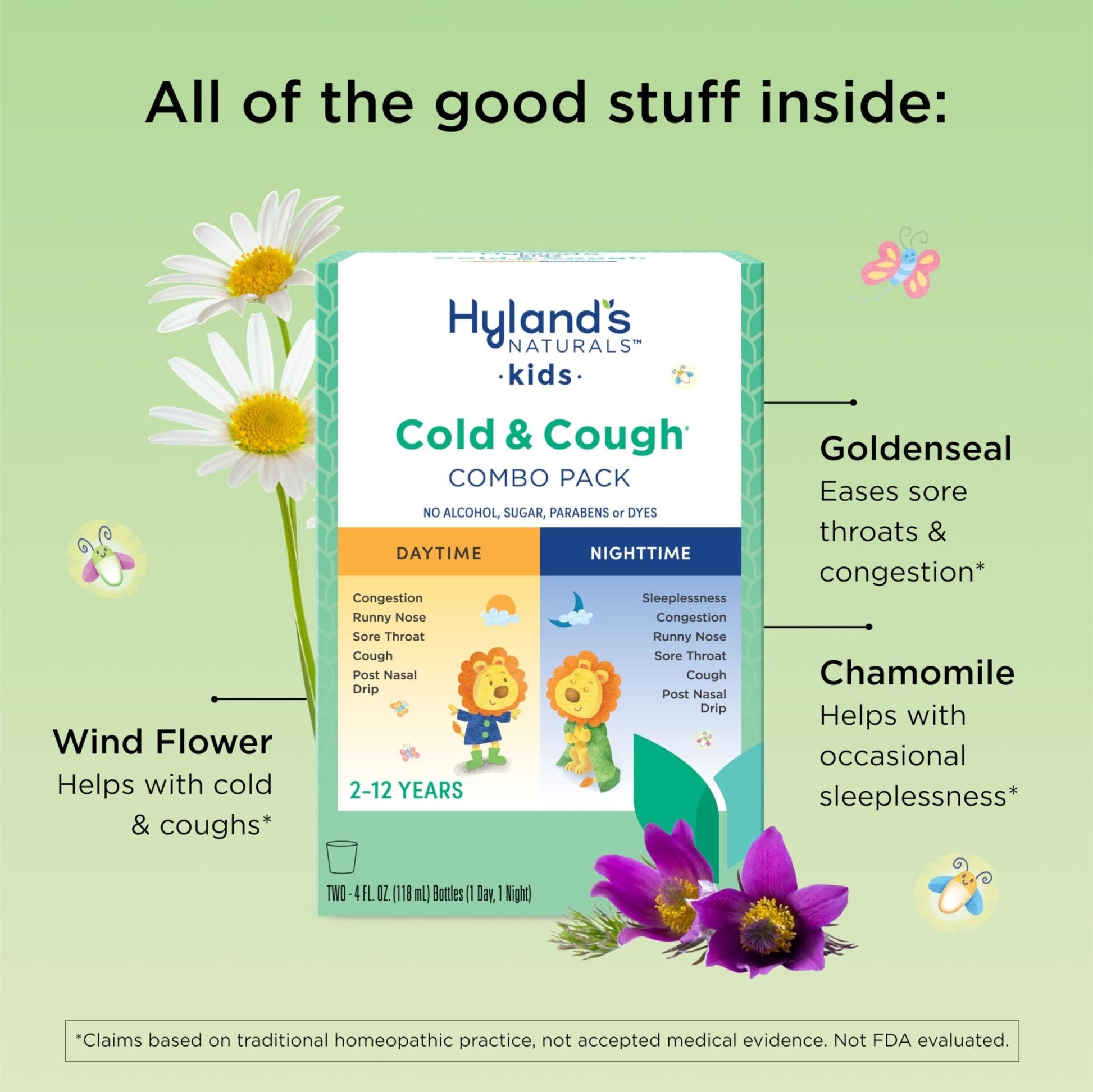 Hyland's Kids Cold and Cough, Day and Night Combo Pack, Cold Medicine for Ages 2 and up, Syrup Cough Medicine for Kids, Nasal Decongestant, 4 Fl Oz (Pack of 2) - Maple Wellness Supplements