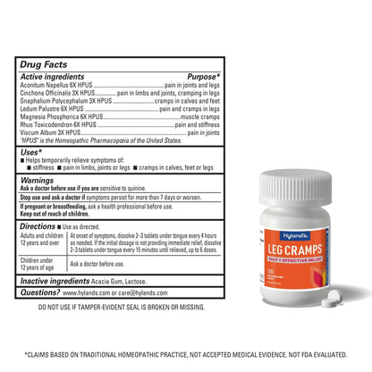 Hyland's Leg Cramps, Relief of Leg, Calf, Charley Horses, and Foot Cramps, 100 Quick-Dissolving Tablets - Maple Wellness Supplements