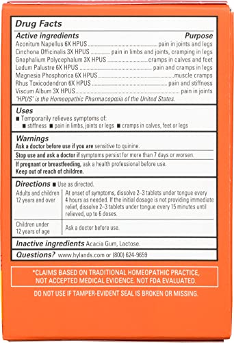 Hyland's Leg Cramps, Relief of Leg, Calf, Charley Horses, and Foot Cramps, 50 Quick-Dissolving Tablets - Maple Wellness Supplements