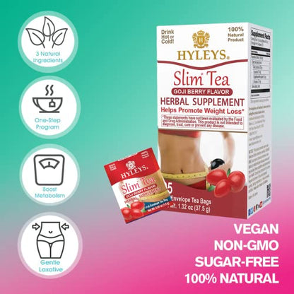 Hyleys Slim Tea Goji Berry Flavor - Weight Loss Herbal Supplement Cleanse and Detox - Maple Wellness Supplements